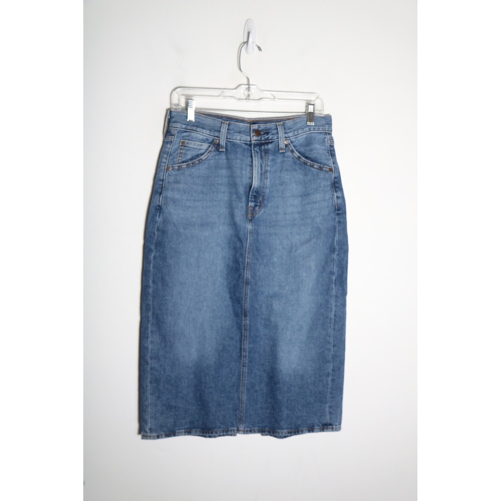 Levi's High Rise Back Slit Skirt Womens 28 Pencil Midi Denim Medium Wash